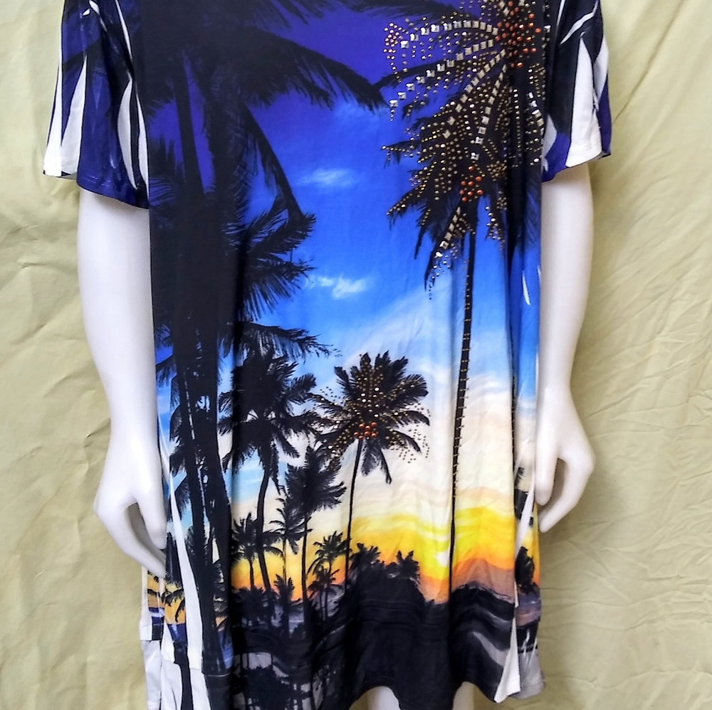 Blue sunset embellished no iron ss top Jostar -L